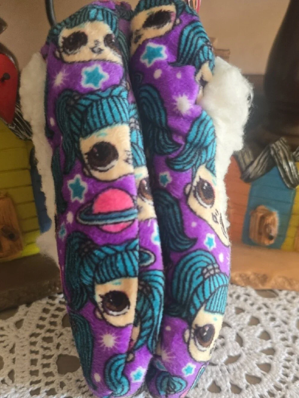 L.O.L. Surprise! Purple and Teal Girls' Plush Footie Slippers